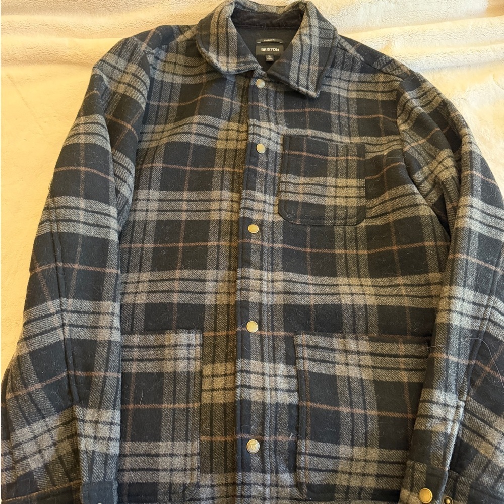 Brixton Men's Navy and Gray Plaid Shirt Jacket